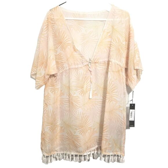 Nicole Miller Tropical Swimsuit Cover Peach Sheer Small Leaves Beach NWOT - Picture 1 of 2